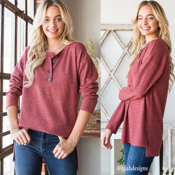 LAST 2! So Soft Henley Style Top with Side Slit Detail! - Picture 6 of 8